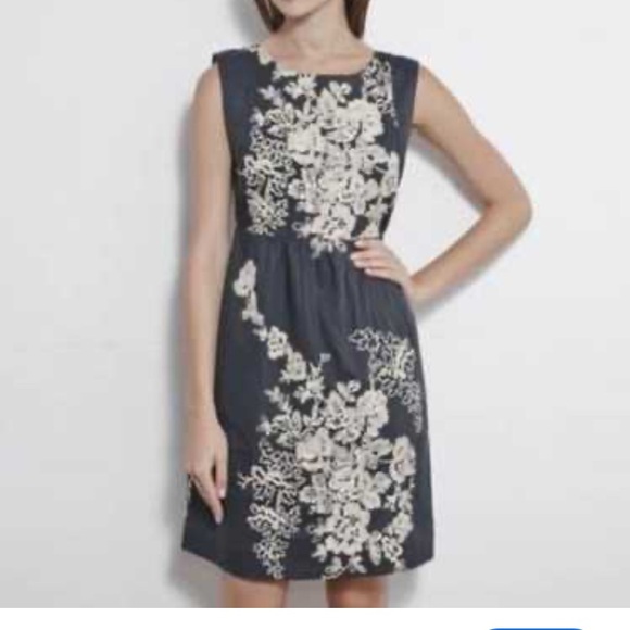 J.Crew Gray Ivory Mirabel Embroidered Floral Dress - Picture 1 of 9